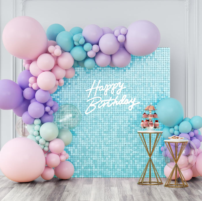Kate Shimmer Wall Backdrop Iridescent Pink Square Sequin Wall Panel Backdrop Decor for Wedding, Anniversary, Birthday, Party, 12 Panels