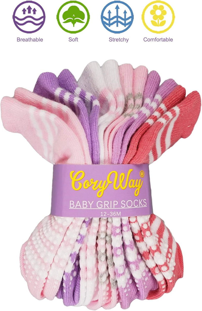 CozyWay Non-Slip Socks with Grippers - Ankle Style for Little Girls and Boys, Infants, Toddlers, Children