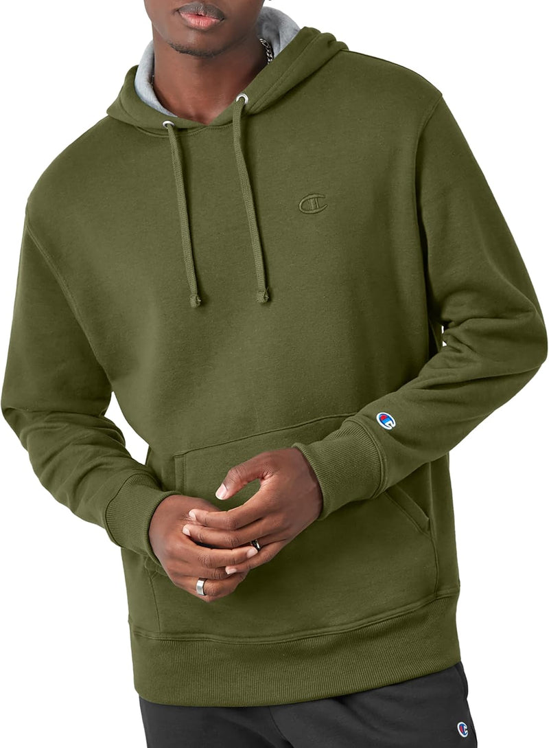 mens Hoodie, Powerblend, Fleece Striped Sweatshirt for Men (Reg. Or Big & Tall) Hooded Sweatshirt - Cargo Olive C Logo