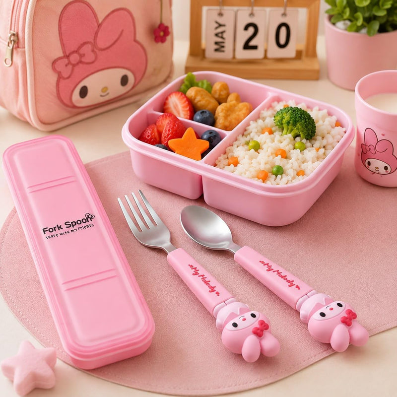 Stainless Steel Cutlery Set for Lunch Box Cutlery Set with Case Pink Fork and Spoon Set