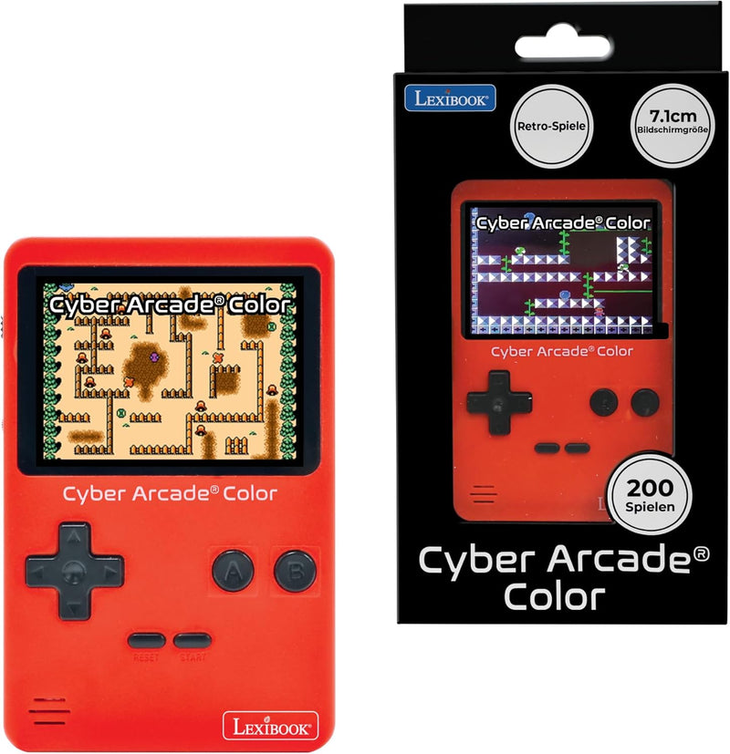Lexibook, Cyber Arcade Color, Portable retro games console, 200 games of action, sport, racing, puzzles and more, 2.8" LCD colour display, Red, JL2389 - JL2389