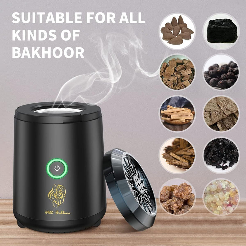 Bukhoor Burner, Electric Oud Incense, Aroma Diffuser with long lasting battery, Usb Rechargeable, Great gift for Home, Car, Desert Camping & Travel.