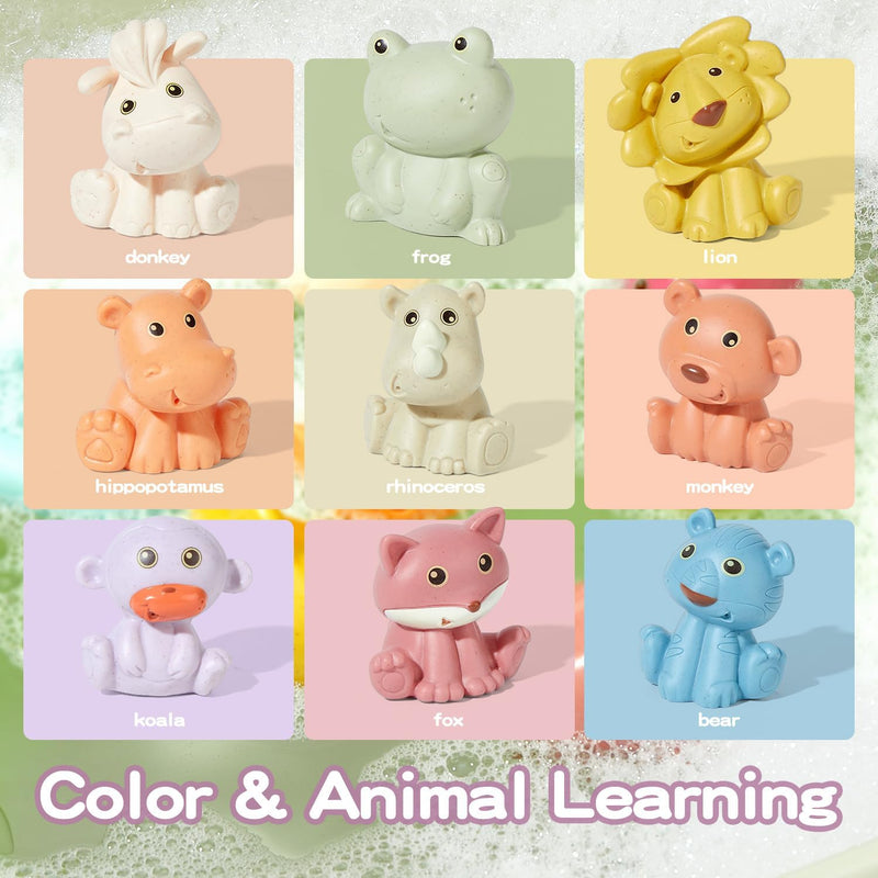Animals Bath Toys for Kids Ages 1-3, 9 PCS Mold Free Bath Toys for Babies 6-12 Months, Eco-Friendly Non Toxic Bathtub Float Toy
