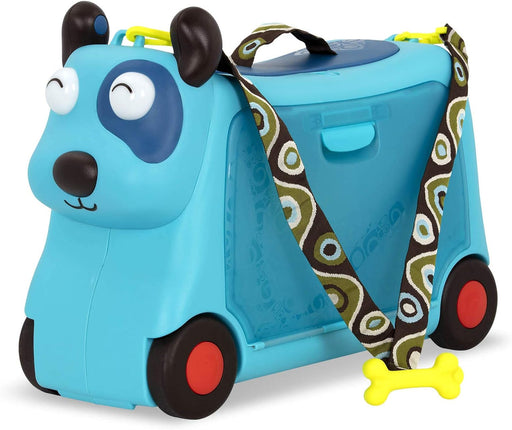 On The Go Woofer Ride-On Suitcase for Kids Rolling Luggage with Storage Space for Travel & Play Fun Animal Design for Toddlers 2+ Years - Carry-On Multicoloured