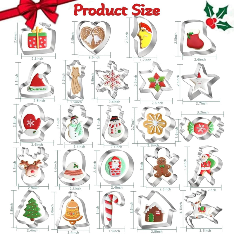 NESLIN 24Pcs Christmas Cookie Cutter, Xmas Biscuit Cutter Mold DIY Stainless Steel Cookie Cutter Large with Gingerbread Man, Tree, Angel & More Baking Molds Cake Pastry Cutter Holiday Party Supplies