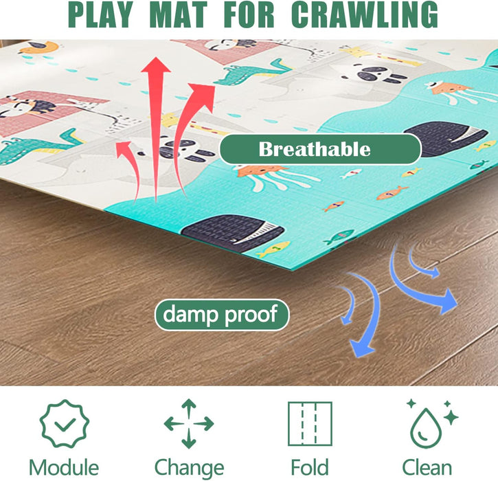 AM ANNA Baby Floor Play Mat, 0.6 in Thicker Reversible Foldable Baby Play Mat,Extra Large Play Mat for Baby Waterproof Non Toxic Anti-Slip Reversible Foam Playmat for Baby Toddlers Kids(79"x71")