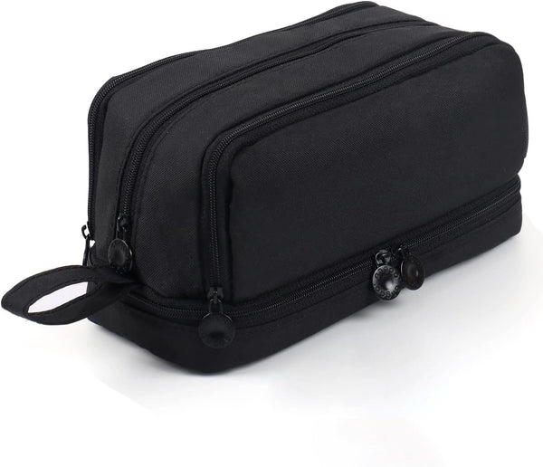 Large Capacity Pencil Case 4 Compartments, Portable Pencil Pouch Bag with Zipper and Handle, Stationery Organizer for School, College, Office, Teens, Adults, Boys and Girls, Black