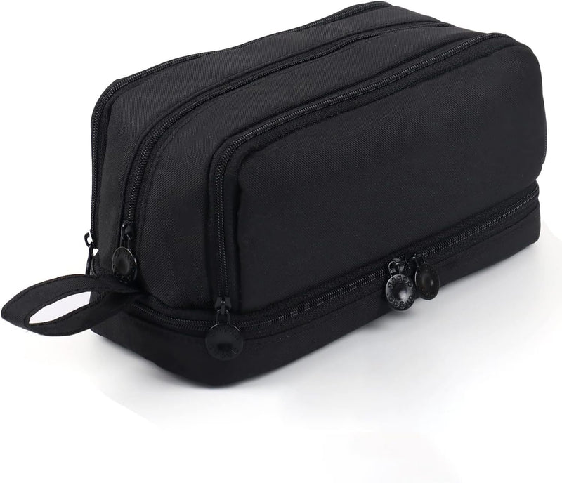 Large Capacity Pencil Case 4 Compartments, Portable Pencil Pouch Bag with Zipper and Handle, Stationery Organizer for School, College, Office, Teens, Adults, Boys and Girls, Black