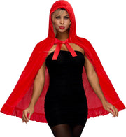 Spooktacular Creations Halloween Floral Red Riding Hood Cape for Adult Women, Short Riding Hooded Cloak for Cosplay Parties