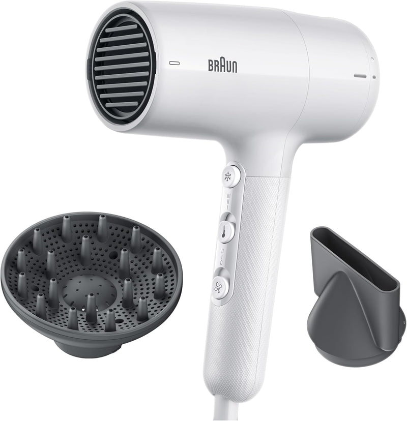 Braun Hair dryer HD4.3 Ultimate Performance, Styling, Shine & Care, HTDC Motor, 2200 Watts, Touch Control, with Drying Nozzle, Straightening Comb, Curl Diffuser, BRHD435SDE - Electro Grey - BRHD226DE