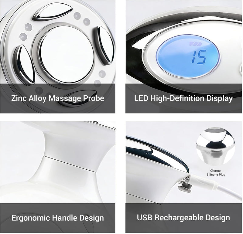 4-in-1 Multifunctional Cavitation Machine, Ultrasonic RF & LED Warm Vibration Fat Cellulite Remover for Skin Care, Home Use Portable Skin Tightening & Relaxation Massager Tool for Waist Thigh Arm Leg