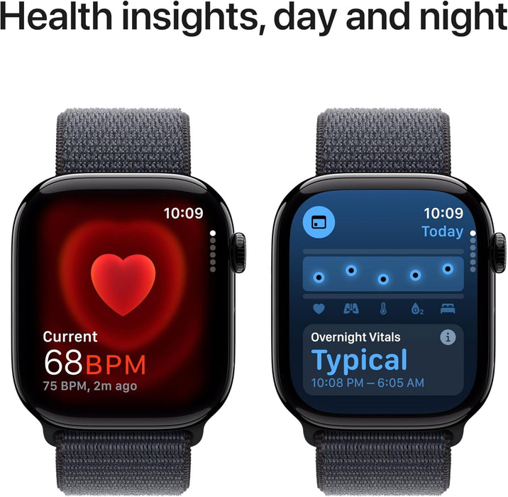 Apple Watch Series 10 GPS + Cellular 46 mm Smartwatch with Jet Black Aluminium Case with Ink Sport Loop - One Size. Fitness Tracker, ECG App, Always-On Retina Display, Carbon Neutral