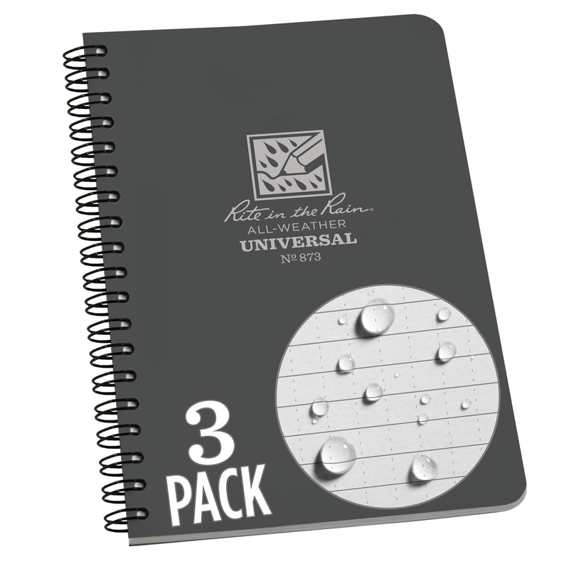 Rite in the Rain Weatherproof Side Spiral Notebook, 4.875" x 17.8 cm, Blue Cover, Universal Pattern (No. 273)", 1 pack - Pack Of 3 Grey