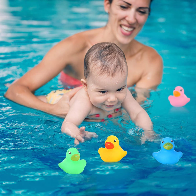 Teling 200 Pcs Mini Rubber Ducks in Bulk Yellow Tiny Baby Shower Ducks Float Squeak Bathtub Duckies Preschool Bath Toy for Birthday Party Gift(Pink, Black, Red, Green, Yellow, Blue)