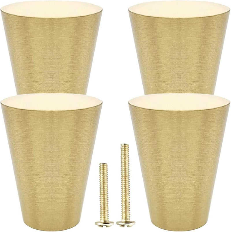 SYOSI 4Pcs Solid Brass Knobs, Brushed Gold Pure Copper Cone Decorative Mid-Century Modern Style Handles for Kitchen Cabinet Drawer Dresser, Modern Furniture Hardware with Screws