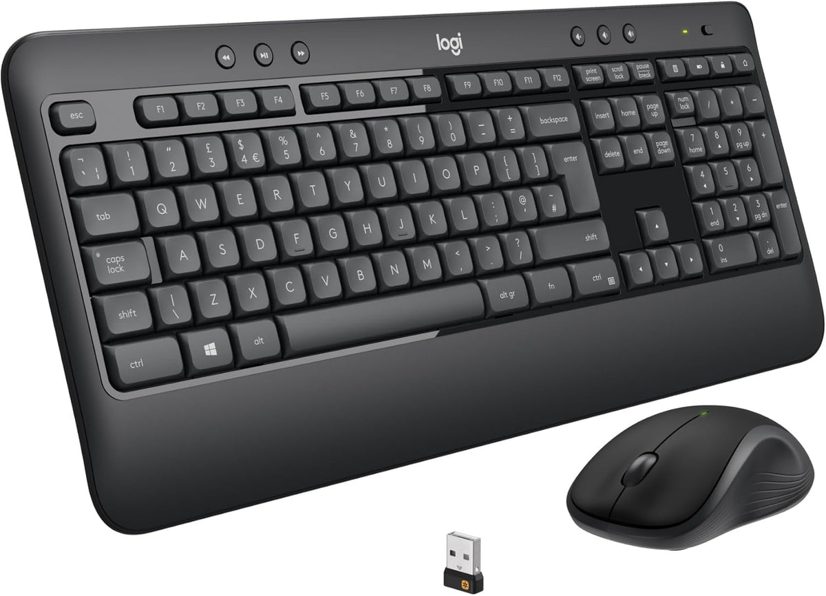Logitech MK540 Advanced Wireless Keyboard and Mouse Combo for Windows, 2.4 GHz Unifying USB-Receiver, Multimedia Hotkeys, 3-Year Battery Life, for PC, Laptop, Arabic Layout - Black – image 1