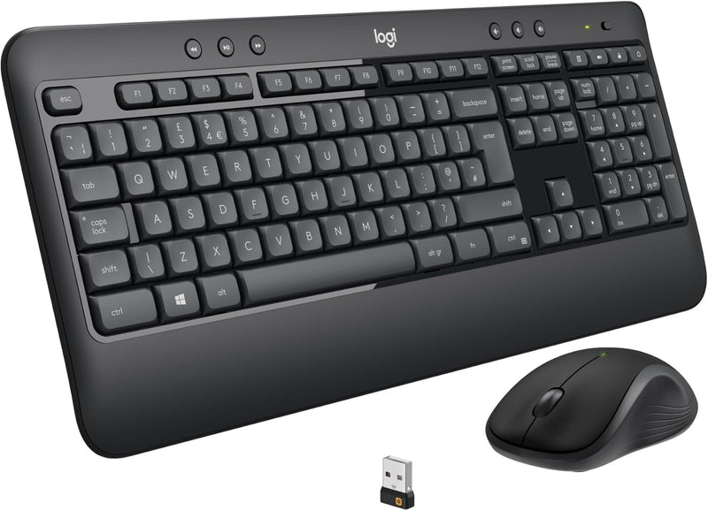Logitech MK540 Advanced Wireless Keyboard and Mouse Combo for Windows, 2.4 GHz Unifying USB-Receiver, Multimedia Hotkeys, 3-Year Battery Life, for PC, Laptop, Arabic Layout - Black - MK540