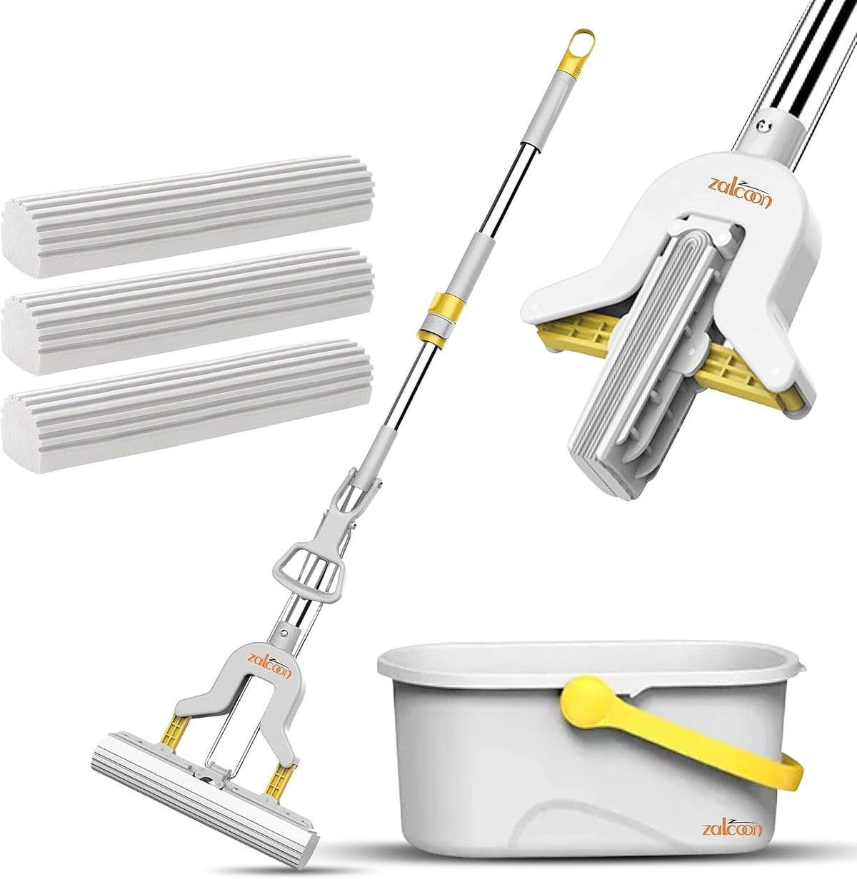 Zalcoon PVA Sponge Mop with Bucket, 3 Extra Ultra Absorbent PVA Sponge Refill, Household Cleaning Tool for Kitchen, Tiles, Multi-Surface Hard Floors – image 6