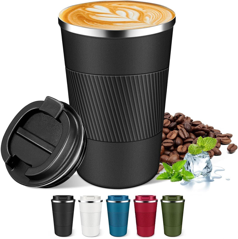 BuyOn Travel Coffee Tumbler Stainless Steel Double Wall Vacuum Hot and Iced Coffee Cup Hydro Flask Drinks Insulated Mug with Leakproof Lid for Home Office Gym Outdoor Work (WHITE, 380ML)
