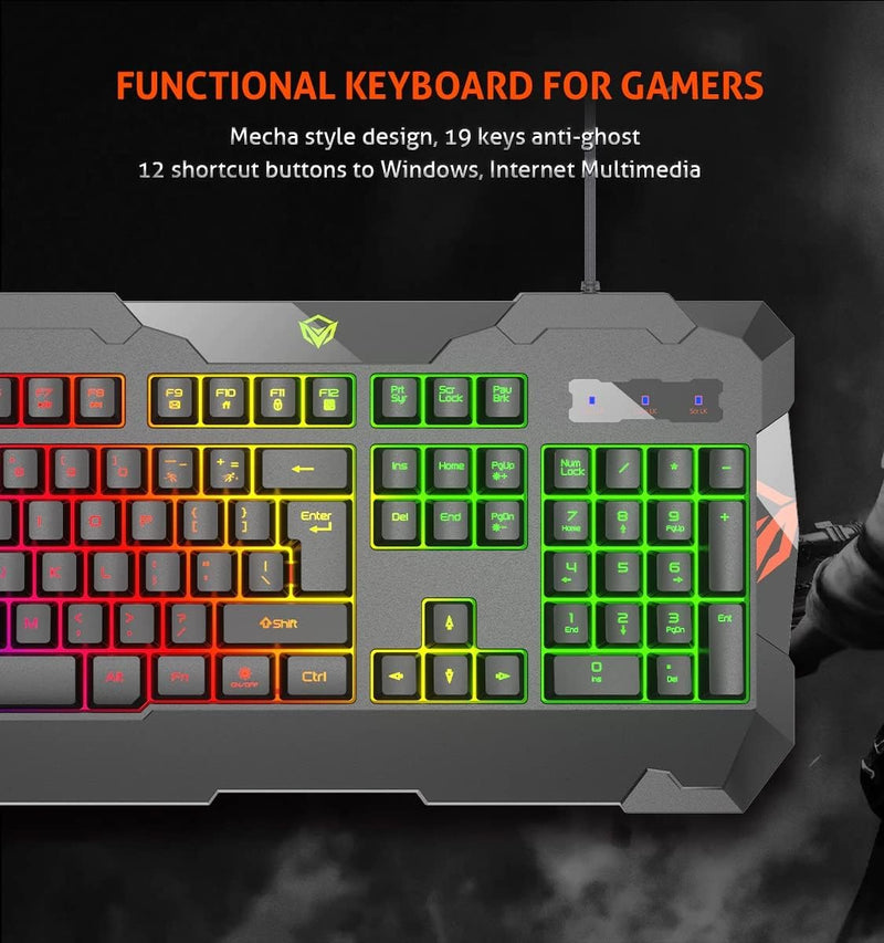 Meetion MT C505 4 in 1 Gaming Combo Kit: RGB Keyboard, 3200DPI Mouse, Backlit Headphone With Omni Directional Microphone, High Precision Mouse Pad