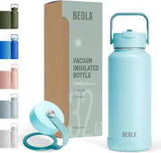 950ml Water Bottle 18/8 Stainless Steel 304 Double Wall Insulated Thermos Bottle with Straw Lid and wide mouth, 2 lids included, Hot Cold Liquids Sports Bottle, 32oz - Sage Mist