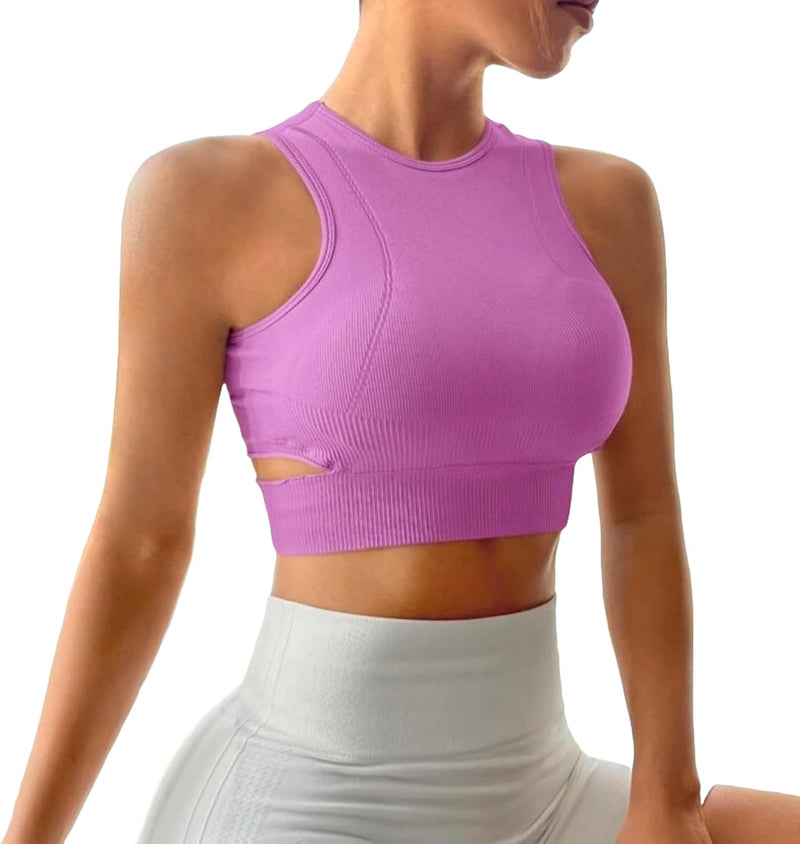 Sports Bra Seamless Crop Top Yoga High Neck Tops Running Gym Sportswear Fitness Full Cup Padded for Women…