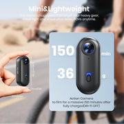 Poat Action Camera, Mini Pov Camera for vlogging, IPX7 Waterproof, Body Camera with 120 Wide Angle, POV Recording for Diving, 10+ Accessories Helmet Cam for Motorcycle, Cycling (64G-Card) - Black