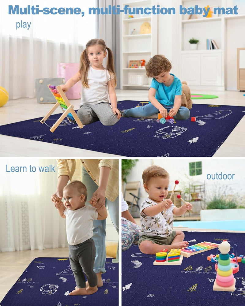 Portable Baby Play Mat Machine Washable, Foldable Crawling Mat for Floor 43x43 Baby Playpen Mat, Soft Non Slip Non-Toxic Playmats for Infants, Kids Tent Mat Square