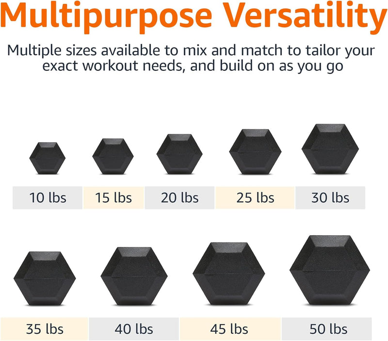 Amazon Basics Rubber Encased Exercise & Fitness Hex Dumbbell, Hand Weight for Strength Training, 30 lbs, Black