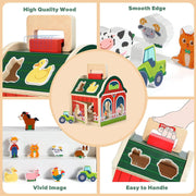 AM ANNA Wooden Farm Animals Shape Sorter Toys, Take-Along Sorting Wooden Barn Toy with Roof and Handle,Montessori Learning Toys for Fine Motor Games for Toddlers 1 2 3 Year Old