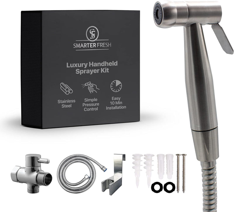 SmarterFresh (Stainless Steel) - Hand Held Bidet Sprayer, Premium Stainless Steel Nappy Sprayer Shattaf - Complete Bidet Set for Toilet, Hand Bidet Sprayer for Beday Toilet