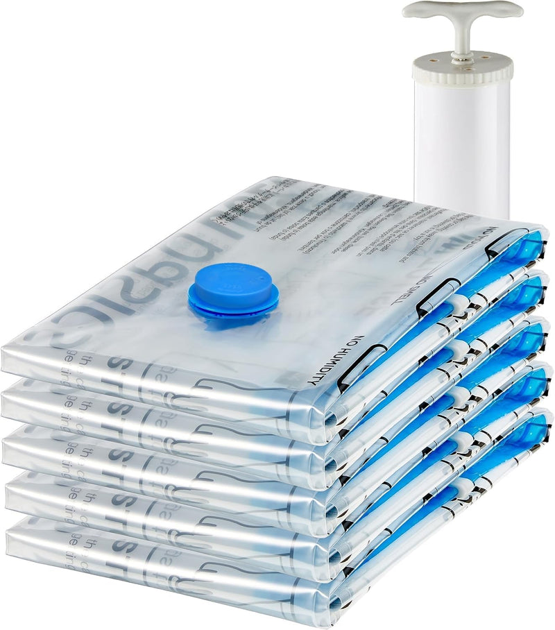Vacuum Compression Zipper Storage Bags with Airtight Valve and Hand Pump, 3x (Jumbo, Large, Medium, Small), 12-Pack, Multiple, Clear - 5 Medium 01-Pack