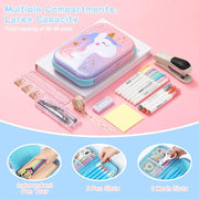 Unicorn Pencil Case for Girls, Pen Holder Pencil Storage Box, Portable High Capacity Students Stationery Holder, Cute Unicorn Pattern Pencil Pouch for Kids Gift