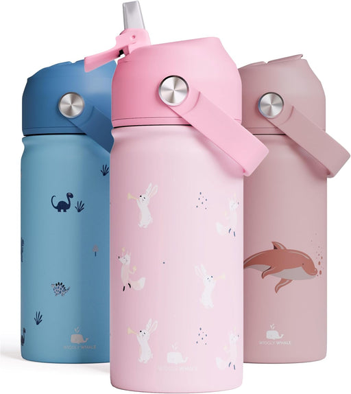 Stainless Steel Water Bottle for Kids - Leak Proof Kids Water Bottle for School - 380ML BPA-Free Toddler Water Bottle with Straw, Double Wall for Hot & Cold Liquids (Pink) - Pink