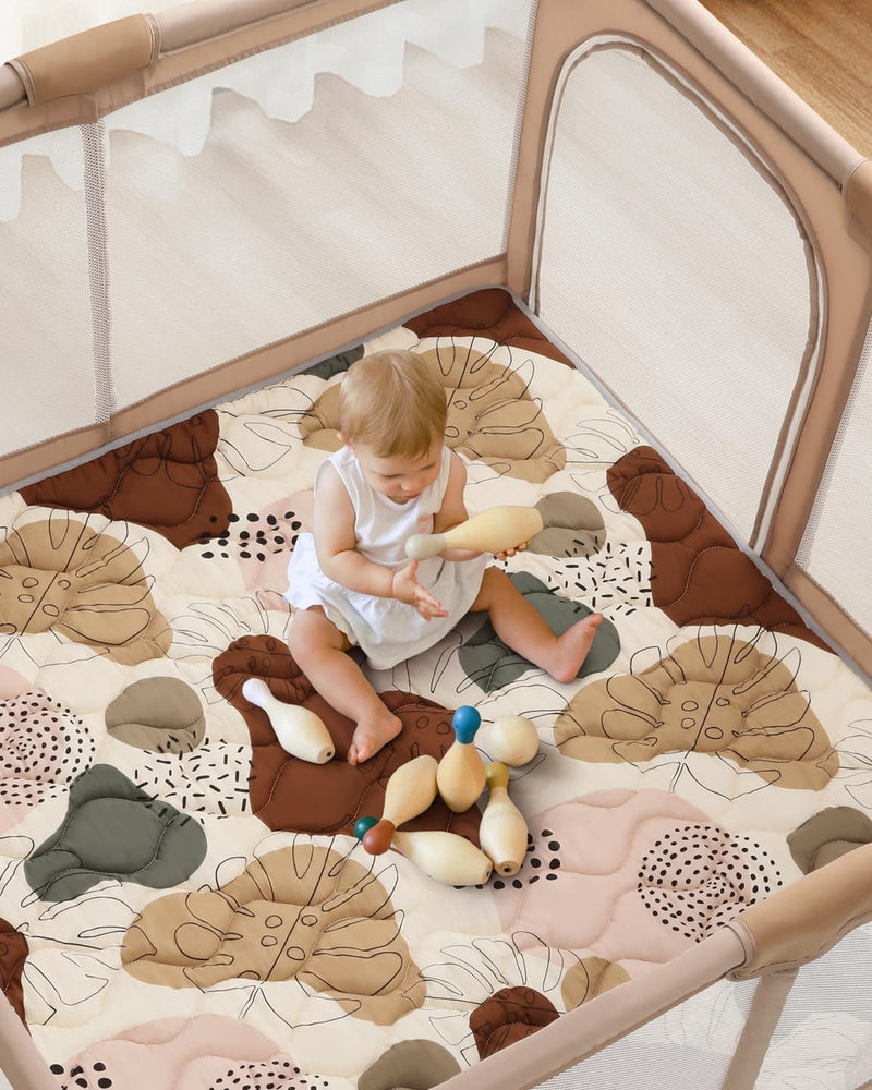 Baby Play Mats for Floor, 50x50 Play Mat for Playpen, Thicken Soft Padding Foam Playmats for Babies and Toddlers Infants, Foldable and Machine Washable Baby Crawling Mat, Boho Design