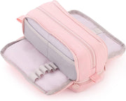 CICIMELON Large Capacity Pen Pencil Case with 4 Compartments, Multi-Slot Pencil Pouch Bag - Pink