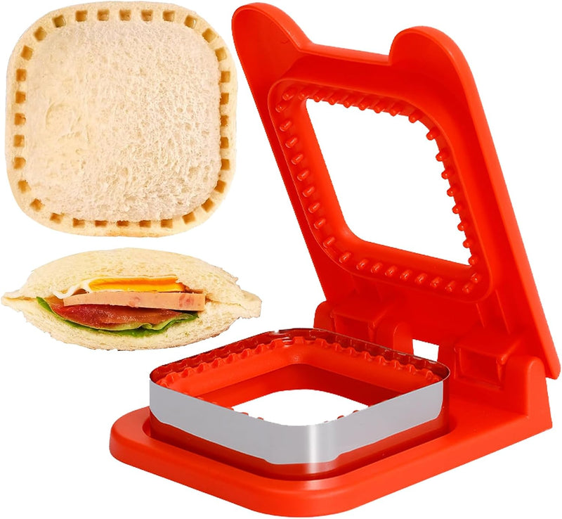 Sandwich Cutter and Sealer, Cookie Bread Pancake Maker, Square Sandwich Shape Cutters, Sandwich Cutter for Cookie, Bread Pancake, and Sandwich (Red) - Red