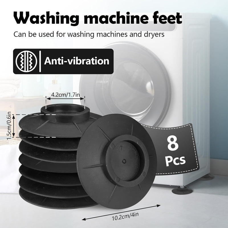 LELE LIFE Anti Vibration Pads with Suction Cups for Washing Machine, Rubber Washer Dryer Anti Vibration Mat, Washing Machine Support Foot, Stop Vibration and Noise, 8 Pack