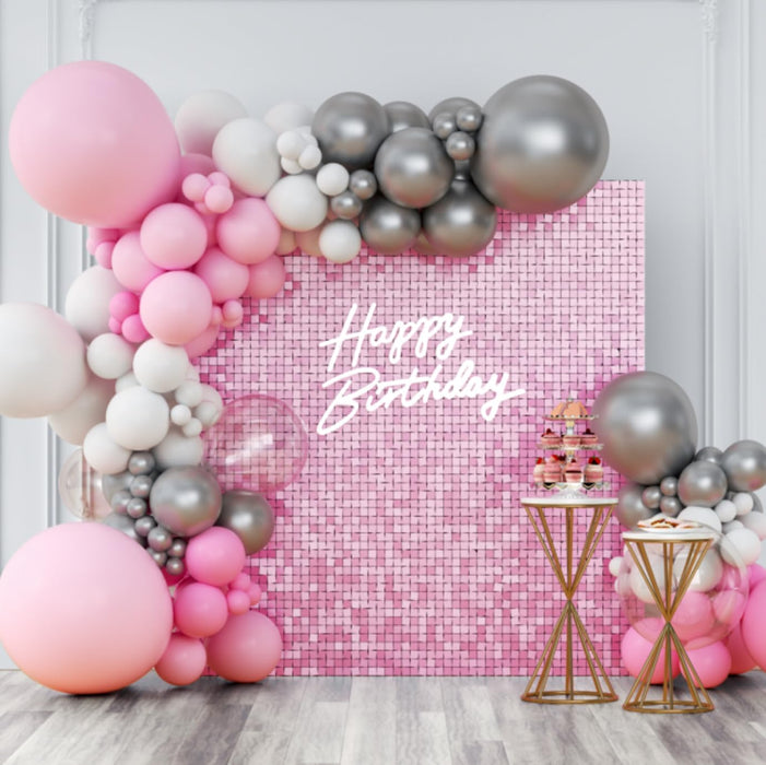 Kate Shimmer Wall Backdrop Iridescent Pink Square Sequin Wall Panel Backdrop Decor for Wedding, Anniversary, Birthday, Party, 12 Panels