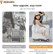 Kids Ride-On Suitcase, 20 Inch ABS Hard Shell Carry-On Case with Cup Holder & Side Hook & Phone Holder, 6 360 Silent Wheels, Build-in Password Lock, Fun Trunk Case for Air Travel, White