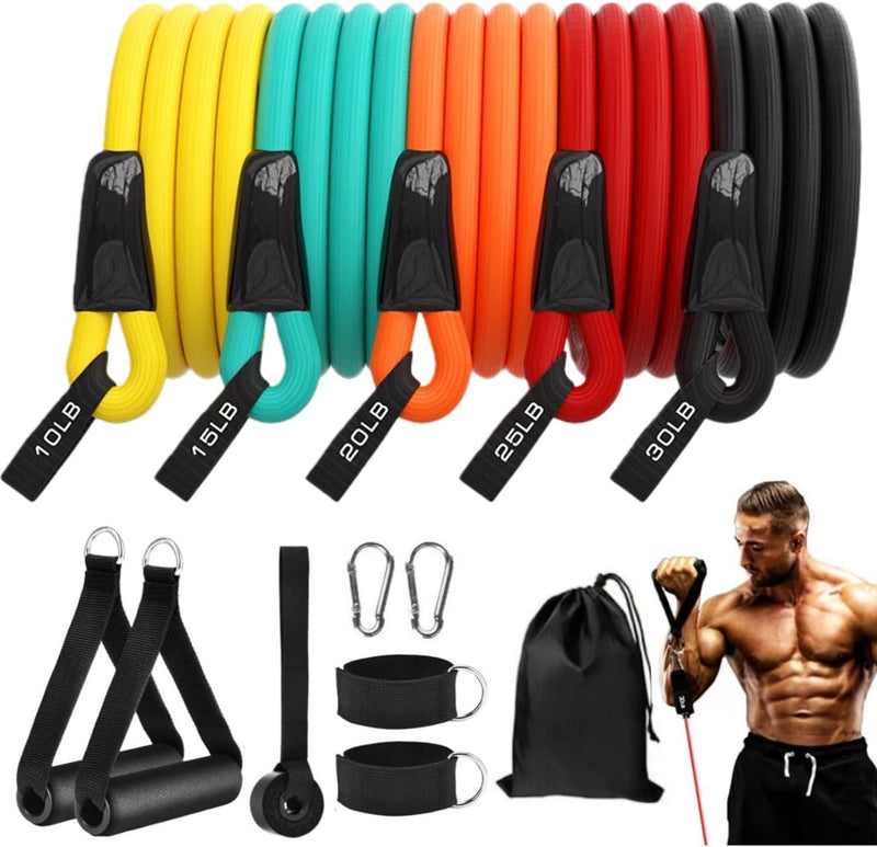 SKY-TOUCH Resistance Bands, Exercise Bands with Handles, Fitness Bands, Workout Bands with Door Anchor and Ankle Straps, for Powerlifting, Muscle Toning, Yoga, Home Workout Set