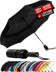 Repel Golf Umbrella with Triple Layered Reinforced Fiberglass Ribs Adorned in Red Paint, 60" Vented Double Canopy with Teflon Coating, Auto Open - black