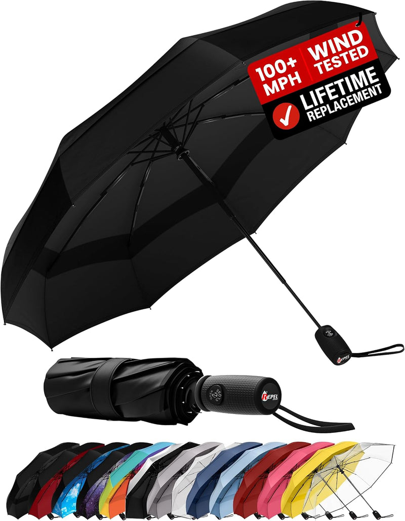 Repel Golf Umbrella with Triple Layered Reinforced Fiberglass Ribs Adorned in Red Paint, 60" Vented Double Canopy with Teflon Coating, Auto Open - black