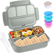 Bento Box Adult Lunch Box, Containers for Adults Men Women with 4 Compartments, Lunchable Food Container with Utensils, Sauce Jar, Muffin Liners, 40 Oz/5 Cup, Microwave & Dishwasher Safe, Brown - Gray 1200ML