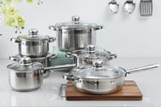 Wilson by Cuisine Art Stainless Steel 12-Piece Cookware Set - Casserole, Saucepan, Fry PanCooking set Heavy Duty With Stainless Steel Handle Gas, Stovetops Compatible For Family Meals