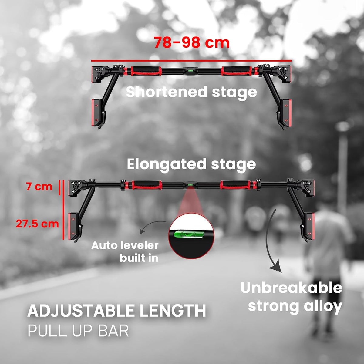 Pull Up Bar - Two-way Support Strength Training Chin up Bar for Doorway, 1 Pair of Gym Rings, 1Pair of Gloves, Portable Pullup Bar for Gym Exercise Fitness with Level Meter (Black, Pack of 3) – image 5