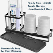 MYITYARD Toothbrush Holder for Bathroom, Metal Countertop Electric Toothbrush Holder with Toothpaste Holder and Cup Storage Organizer, Bathroom Accessories Removable Drain Tray, Black - Black