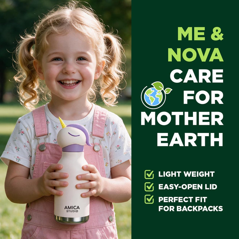Kids Water Bottle 460ml Insulated Stainless Steel - AMICA STUDIO (Nova Unicorn)
