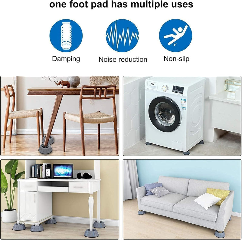 Anti Vibration Shocking Pads for Washing Machine Shock Noise Cancellation - Stops Washer Dryer Moving, Rubber Antivibration Stabilizer Support Feet Mat, Universal Washing Machine Pads | Pack of 4