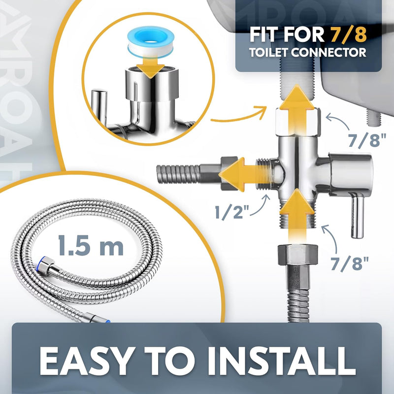 AMROAH Handheld Bidet Sprayer Set for Toilet with Hose & Easy Installation, Stainless Steel Bidet Toilet Sprayer Shower Adjustable Water Pressure Control for Feminie Wash Baby Wash Pets